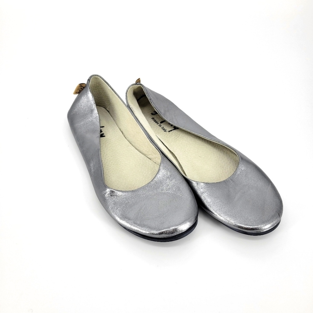 French Sole fs/ny silver leather ballet flat round toe 8